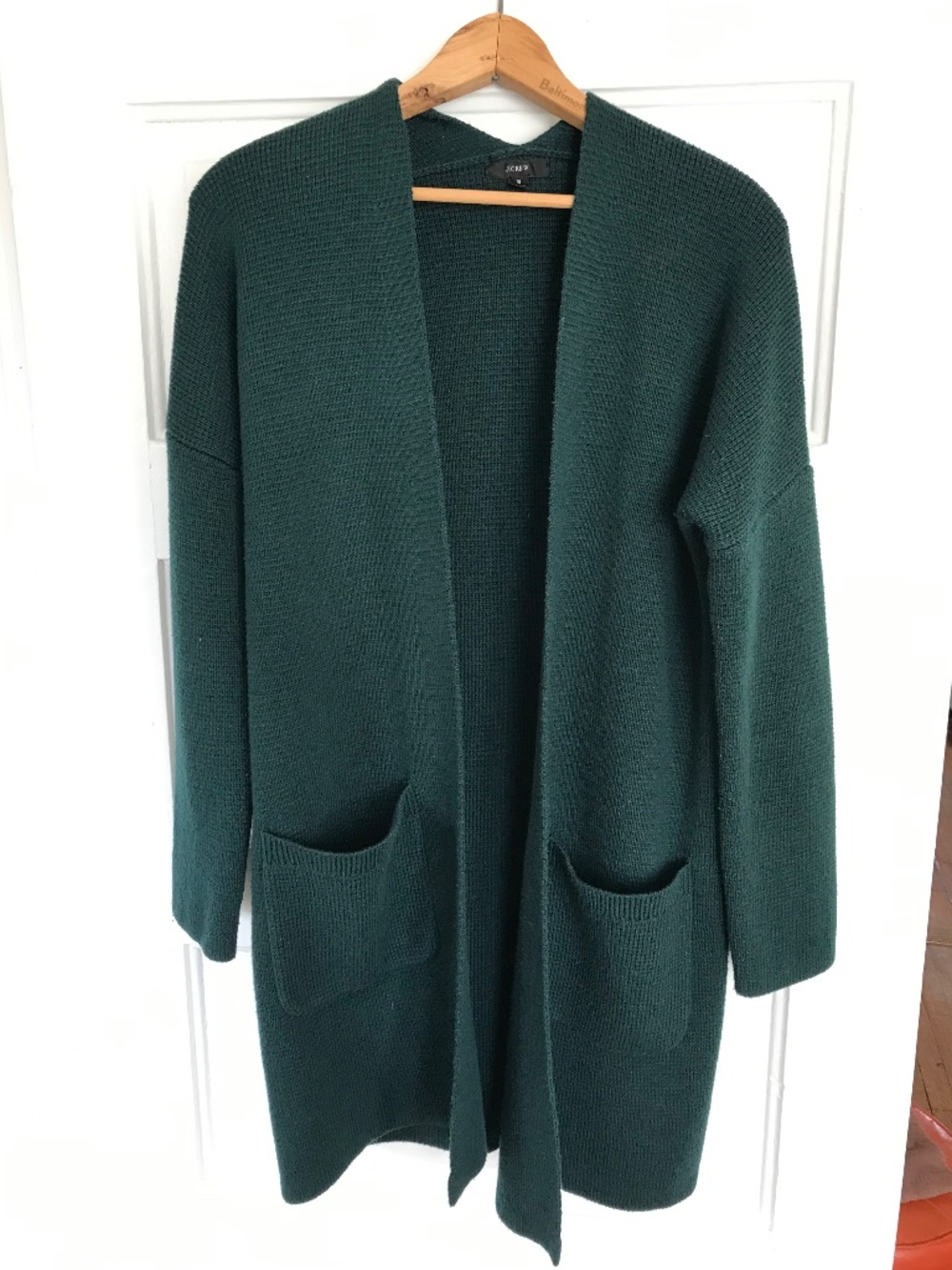J‎ Crew Long Cardigan Duster Dark Green Open Front Merino/Cotton Women's Small